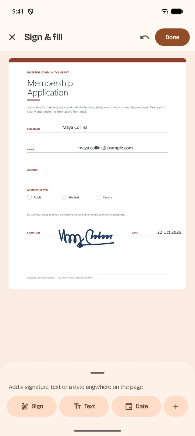 PicVerto Sign & fill with a drawn signature on a form